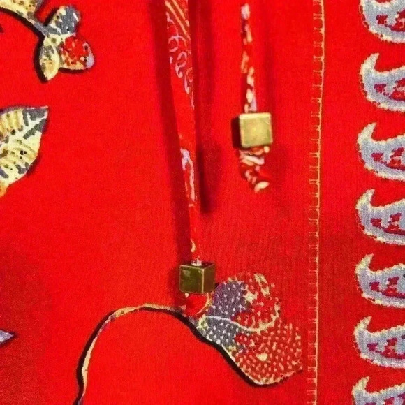 VANESSA VIRGINIA Red Bell Sleeve 100% Silk Peasant Dress Flowy Relaxed Women 4P - Picture 10 of 12